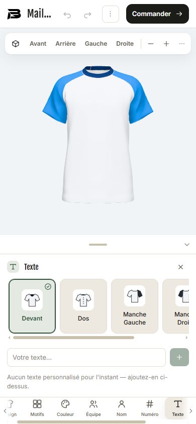 Interface mobile du configurateur avec panneau de personnalisation
