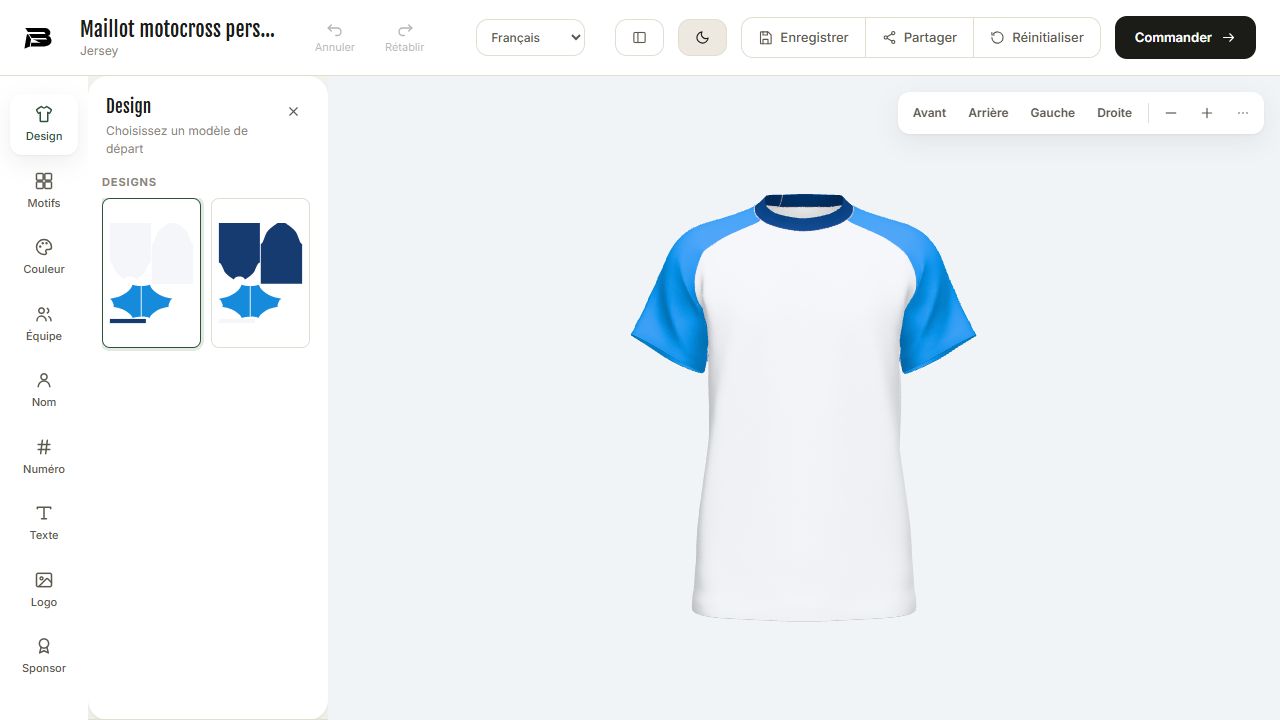 Vue d’ensemble du maillot dans le configurateur français