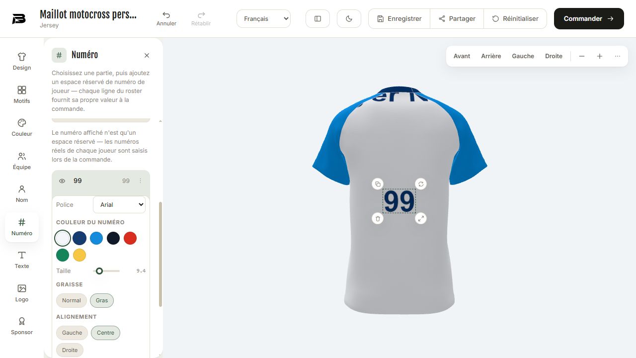 Numéro de joueur au dos du maillot