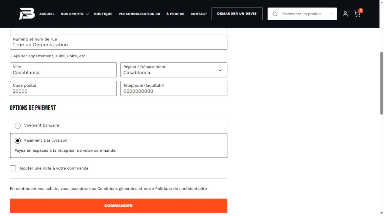 Choix de paiement et bouton de validation de votre commande Blaydsport