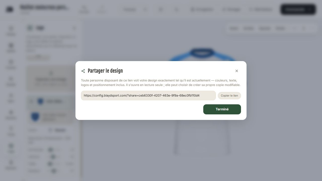 Fenêtre de partage avec lien à copier