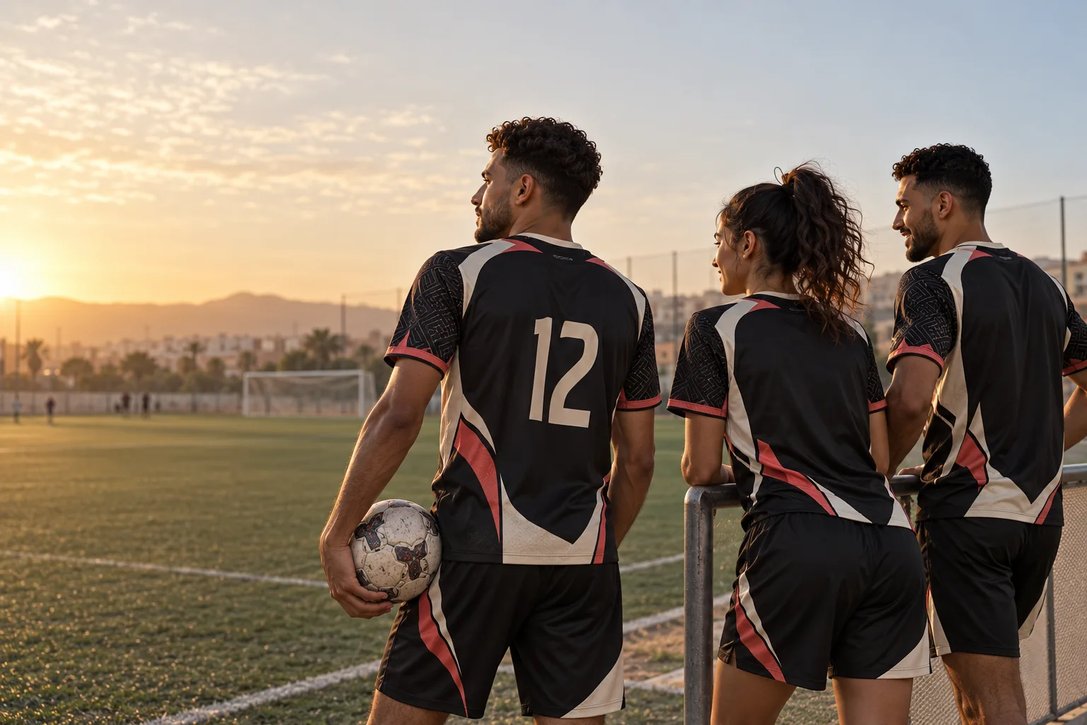 Coéquipiers portant des tenues sportives coordonnées sur un terrain